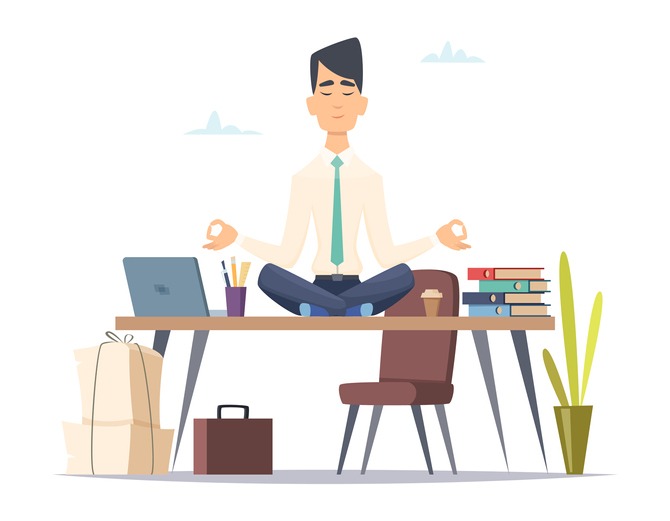 Office worker meditating at their desk
