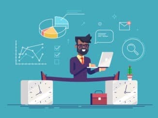 Flexible work time schedule concept. Part time work. Handsome black businessman between 2 watches. Modern business character. Flat vector illustration.