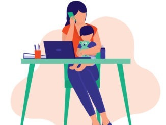 Busy Housewife And Businesswoman Working From Home. Business And Parenting Concept. Vector Illustration Flat Cartoon.