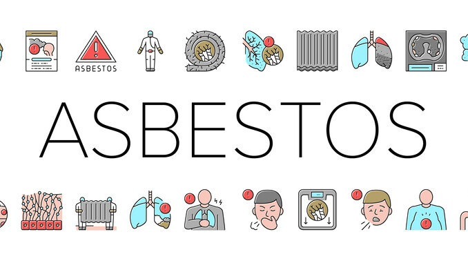 Asbestos Material And Problem Icons Set Vector. Asbestos Removal Service And Protection, Lung And Abdominal Pain Mesothelioma Health Disease, Painful Coughing Symptom Color Illustrations