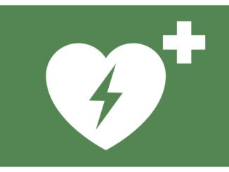 AED sticker. Emergency first aid defibrillator sign sticker