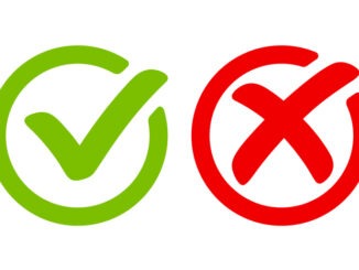 Green tick symbol and red cross sign in circle.