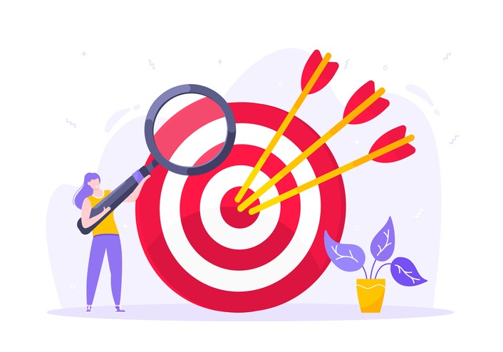 Goal achievement business concept sport target icon and arrows in the bullseye.