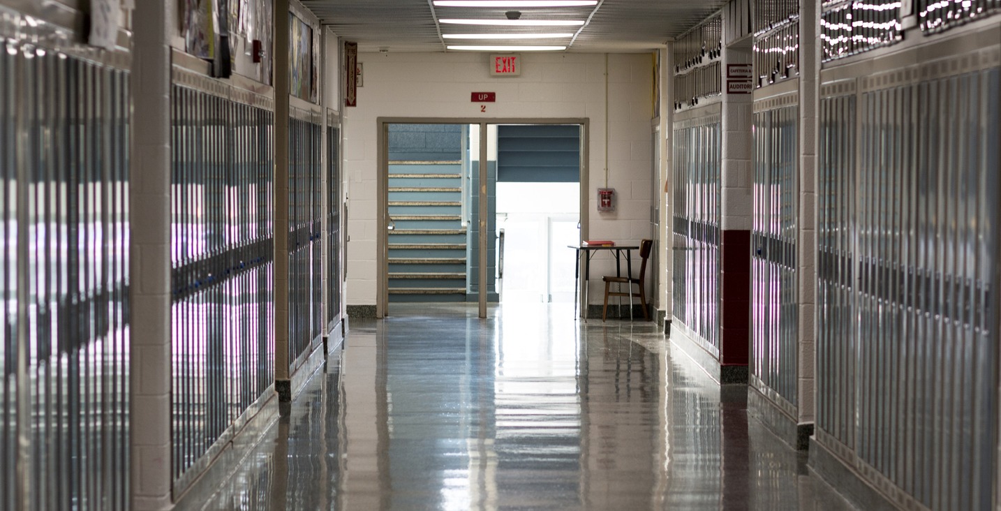 A high schools empty hallway