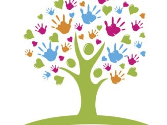 Tree with hands and hearts figures logo vector