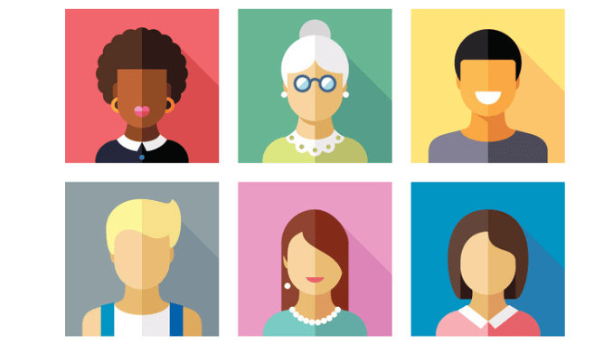 Color vector flat icon set and illustration different people character: female, male, child, boy, girl, grandmother, grandfather, student, businessman, housewife, hired worker