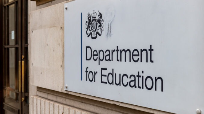 The name sign by the entrance to the government Department for Education offices situated in Great Smith Street, Westminster.