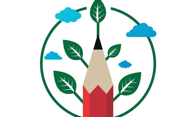 Pencil with plant. Education and school icon. Environmentally Friendly.