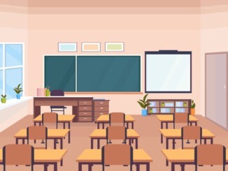 modern school classroom interior chalk board desks empty no people