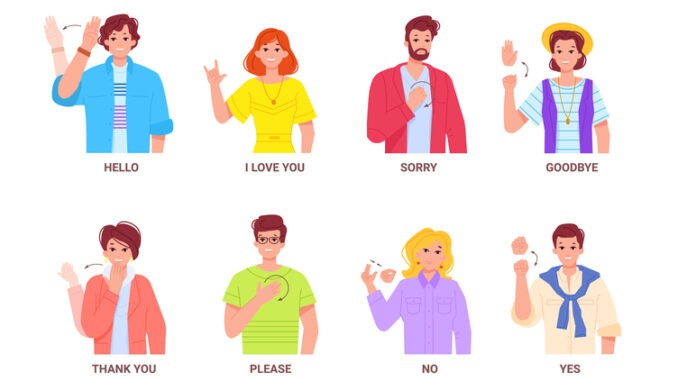 A selection of people using British sign language