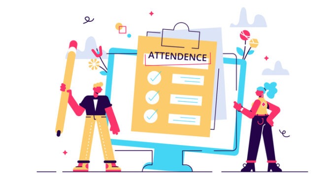Attendance concept. Businessman near document