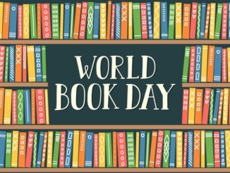 World book day. Bookshelves with hand drawn lettering.