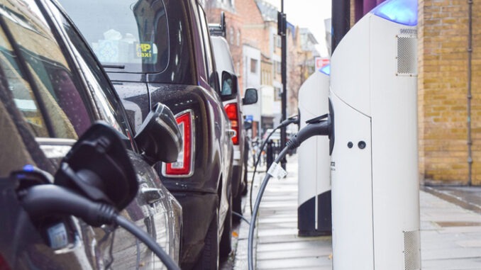 Electric vehicle charging station, London, England