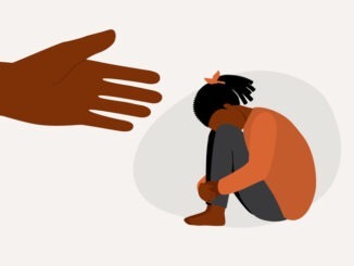 Depressed Black Girl With A Helping Hand. Mental Health Support.