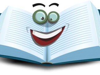 illustration of a cartoon opened book character icon with funny eyes glasses