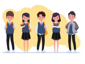 girls and boys wearing student wearing school uniform