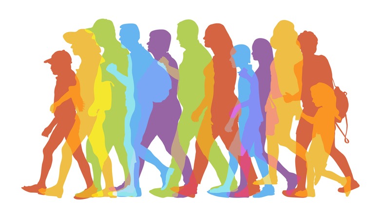 Multicoloured Silhouettes of people walking