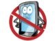 Mobile cell phone in cartoon vector style inside red banned icon