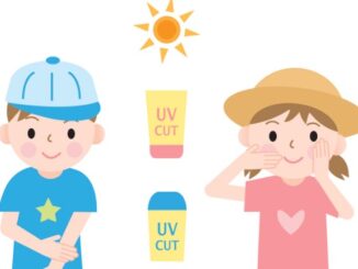 kids protect their skin from ultraviolet rays with sunscreen and hats.