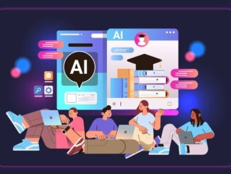 students learning online in computer app with ai helper bot