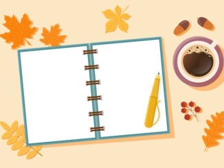 Autumn background with open empty pages of notebook,