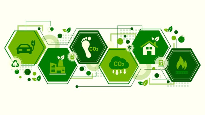 Carbon footprint concept with icon and infographic, measure huge foot, the impact of carbon pollution, Co2 emission in environment, carbon dioxide effect on planet ecosystem. Vector illustration.