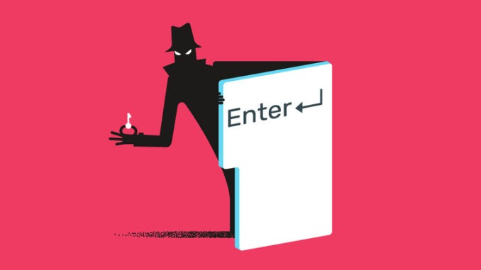 Thief coming out of the door in the shape of Enter key. 