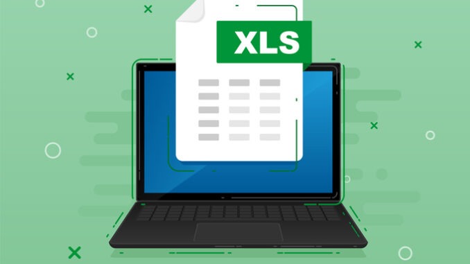 Download XLS file with label on laptop screen. 