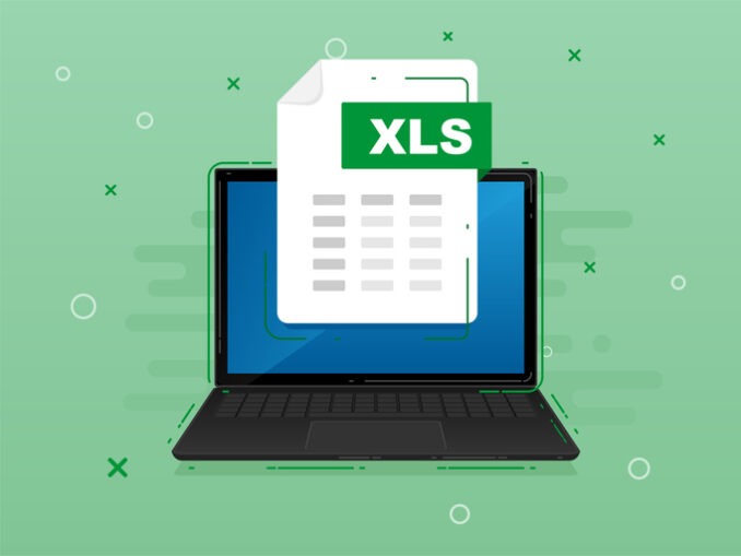 Download XLS file with label on laptop screen.