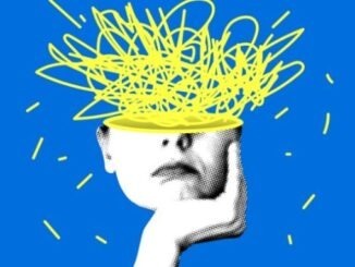 Upset woman props her head up with her hand. Modern collage.