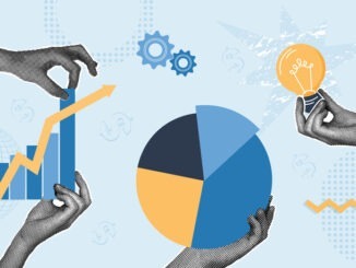 Trendy halftone collage. Concept of process