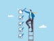 Criteria checklist report, evaluation list, complete checkbox, finish work, to do list or task done, quality assurance control, checkmark concept, businessman put tick on completion checklist.