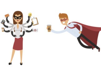 Superhero business man woman vector illustration set character success cartoon power concept businessman strong person silhouette leader team isolated