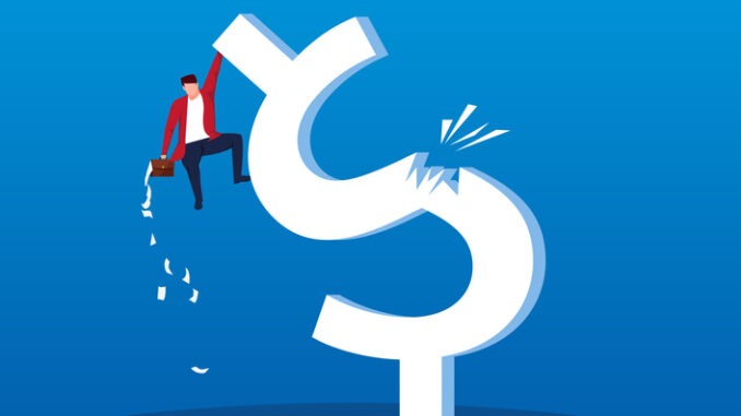 Businessman fell from a sudden broken dollar