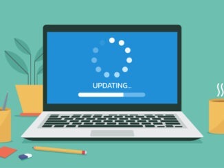 system software updating or loading process concept on laptop computer screen, vector illustration