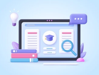 Concept of e-learning, online education at home. 3d realistic vector illustration.