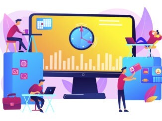 Work performance on schedule. Staff discipline. Time and attendance tracking system, office time tracking, employee time management concept. Bright vibrant violet vector isolated illustration