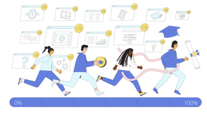 Gamification and competition in learning. Incrise engagment and motivation in education community. Online course or training.