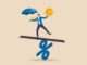 Central bank money policy for inflation or interest rate, balance between profit and loss, financial challenge or risk, economic recover concept, businessman leader balance himself on percentage sign.