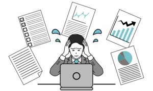 Illustration of a businessman who is in trouble due to work