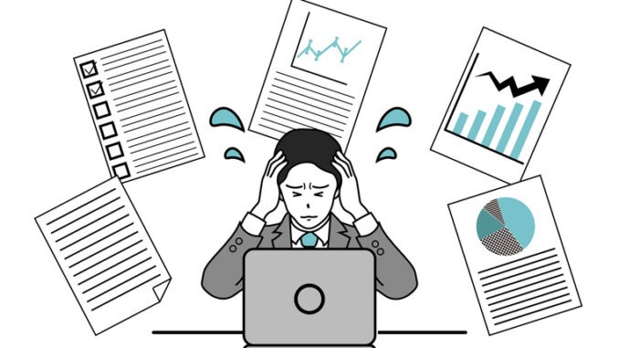Illustration of a businessman who is in trouble due to work