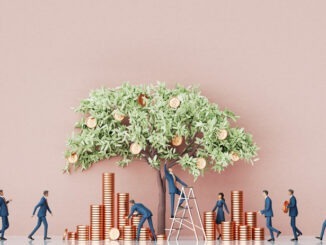 Business people, collection the profits from the money tree. 3d rendering illustration