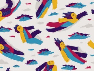 Levitating people seamless background, concept of freedom and imagination, peaceful and tranquil theme tiling wallpaper, dreamers floating among the clouds.