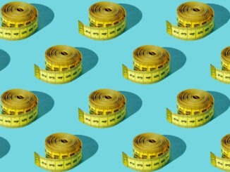Yellow measuring tape on a green background. Set. Texture.