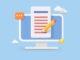 Writing text content. Monitor computer with text file editing concept. Screen, document, pencil, copywriting 3d icon.