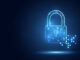 Cyber security padlock blue abstract digital binary code background. Decoding technology and Computer network protection concept. New futuristic system technology sign and symbol. Vector illustration.