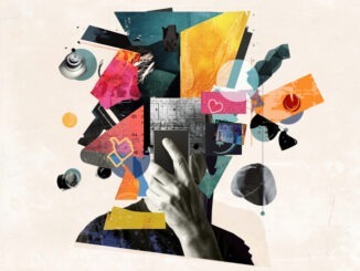 Digital overload and its impact on the human brain, showcasing fragmented thoughts, information overload. Abstract design art collage. Social media digital addiction, mental health, stress, anxiety