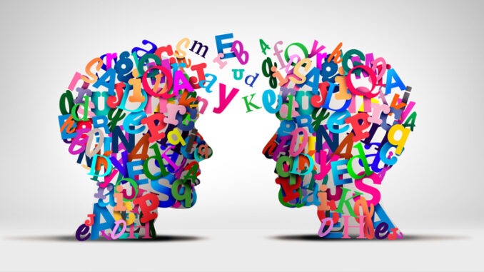 Education And Training concept as letters of the alphabet representing people communication talking and communicating as a metaphor for teaching and learning.