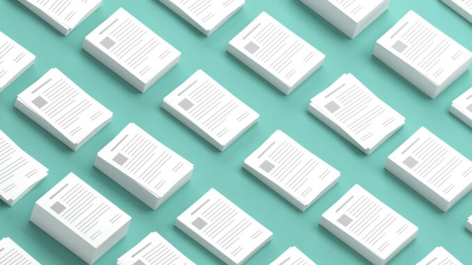 Documents collection on a green background 3D Rendering