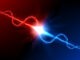 Dynamic red and blue lightning discharge. Powerful dual-energy concept with red and blue lightning bolts and bright energy explosion. Vector illustration.